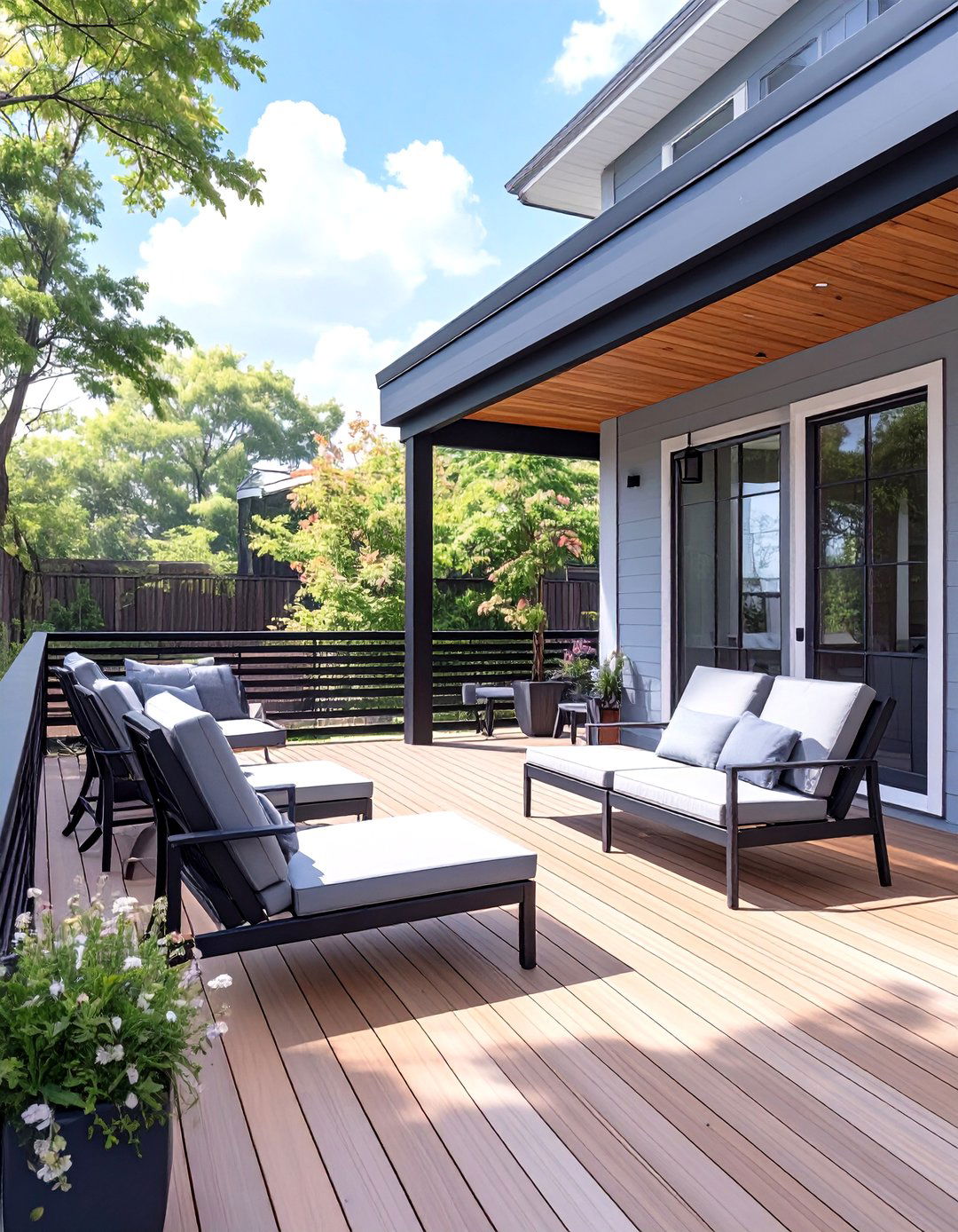 Minimalist Horizontal Wood Plank Railing - 30 black deck railing ideas