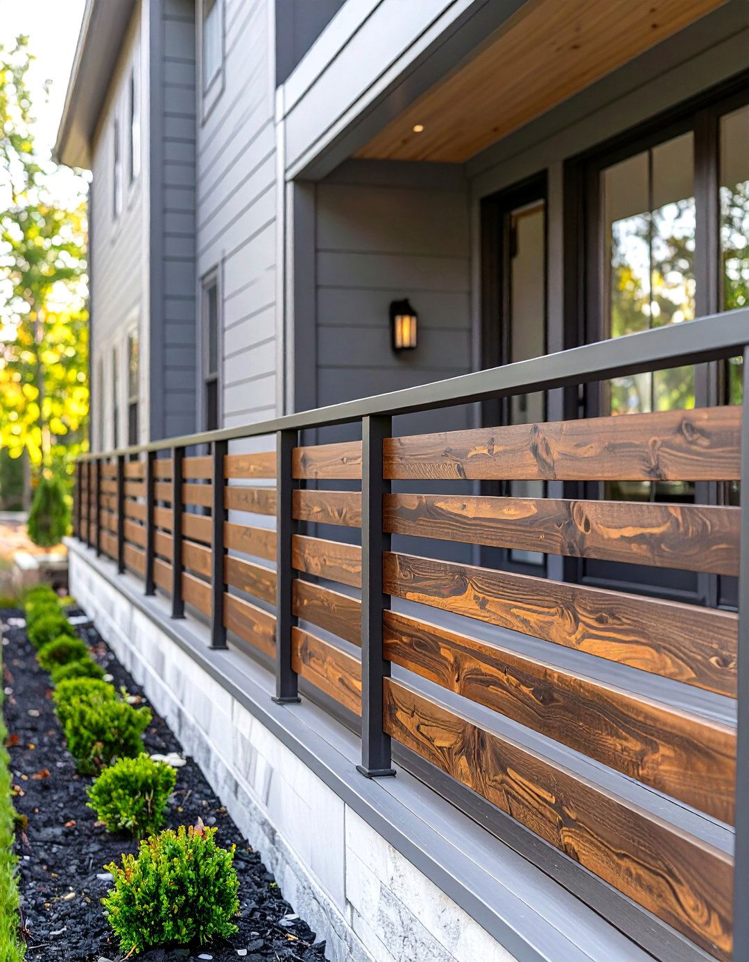 Minimalist Horizontal Wood Slat Porch Railing - 30 cheap porch railing ideas