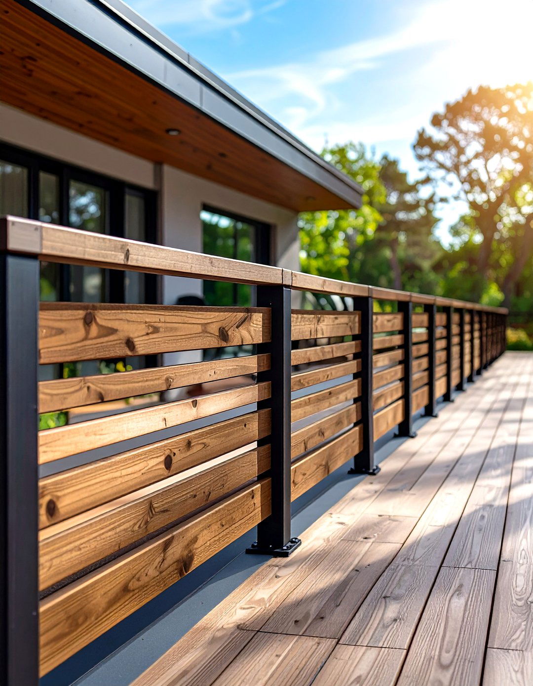 Minimalist Horizontal Wood Slats - 30 inexpensive deck railing ideas