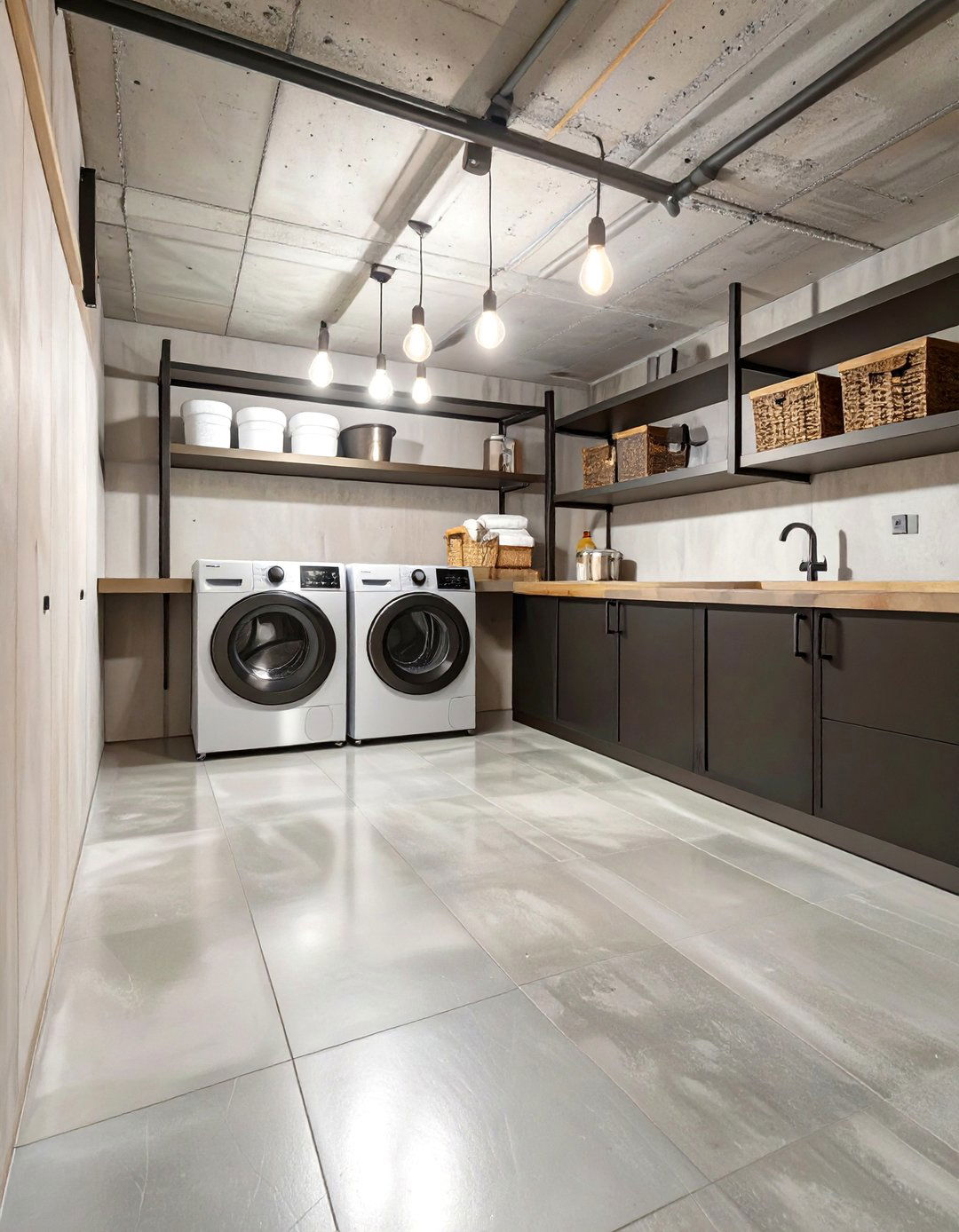 Minimalist Industrial Basement Laundry Room - 30 concrete basement laundry room ideas