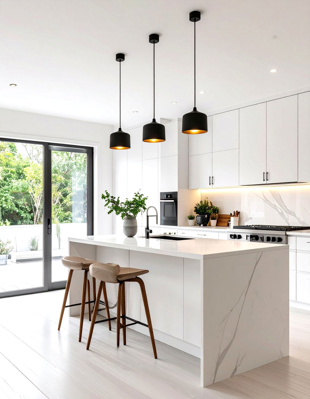 Minimalist Kitchen with Linear Bar Lighting - 30 kitchen island pendant lighting ideas