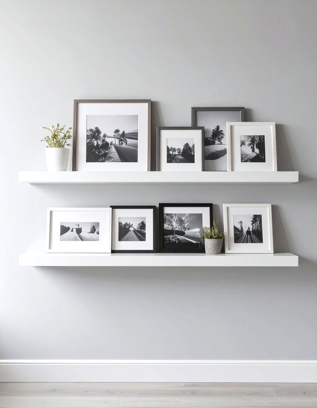 Minimalist Ledge for Picture Frames - 30 floating shelves ideas living room