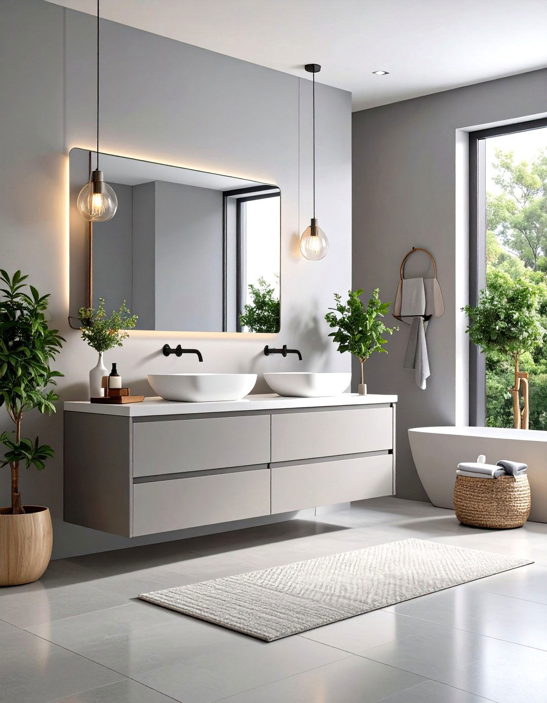 Minimalist Light Grey Floating Vanity - 30 light grey vanity bathroom ideas