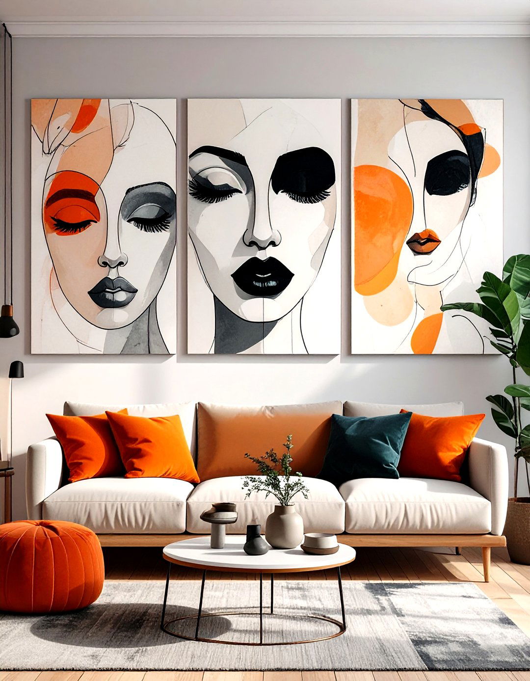 Minimalist Line Art Display - 30 wall decoration ideas for living room