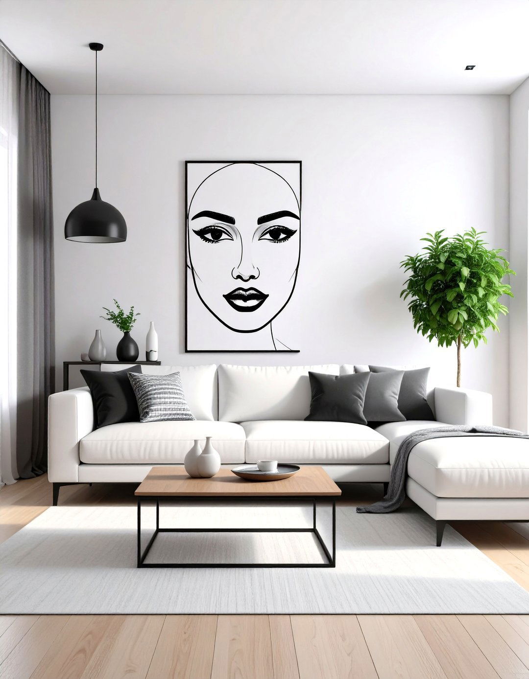Minimalist Line Art Mural - 30 large wall decor ideas for living room