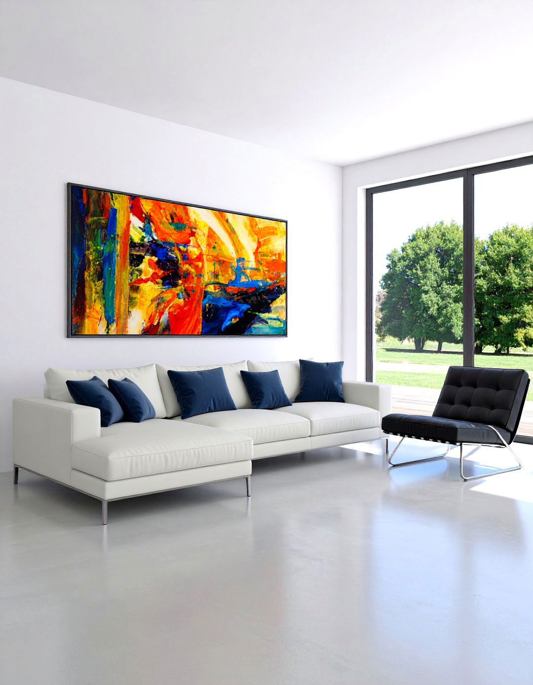 Minimalist Living Room with Light Grey Concrete Floors - 30 grey flooring living room ideas