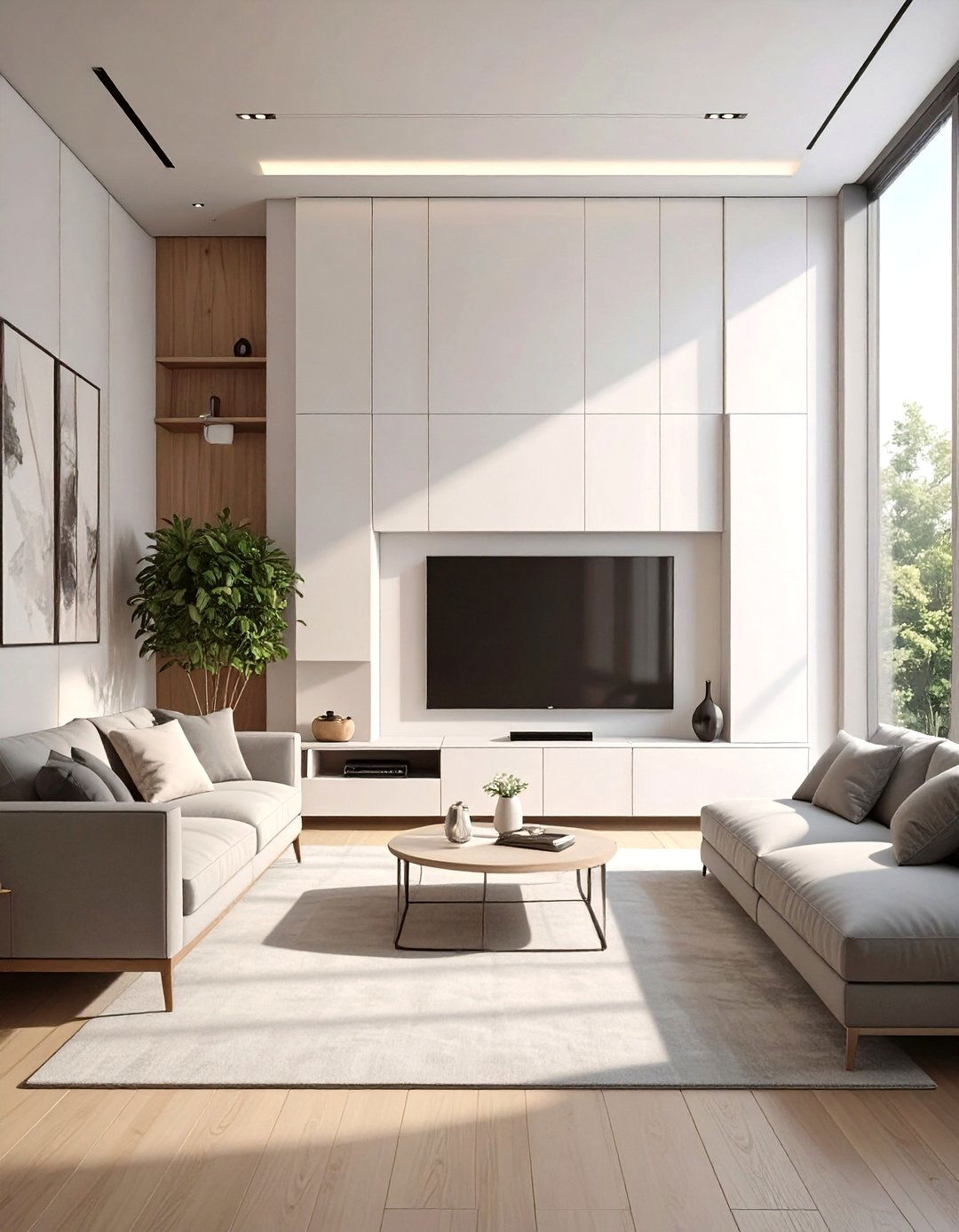 Minimalist Media Wall Unit - 30 narrow living room ideas with tv