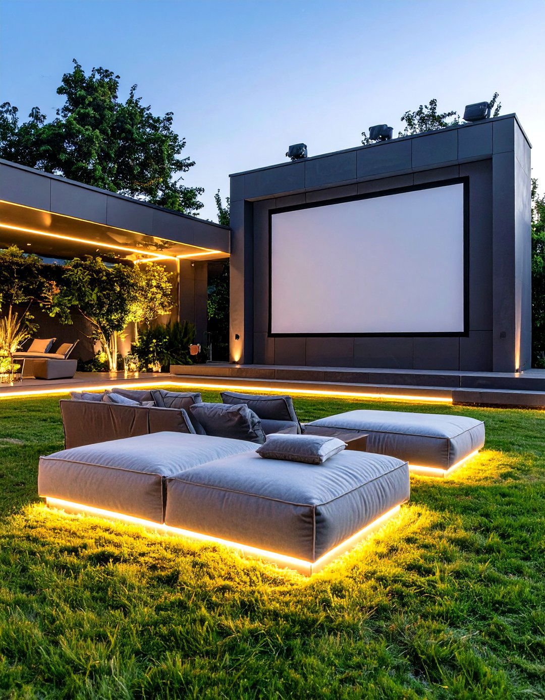 Minimalist Modern Outdoor Theater - 30 backyard movie night ideas