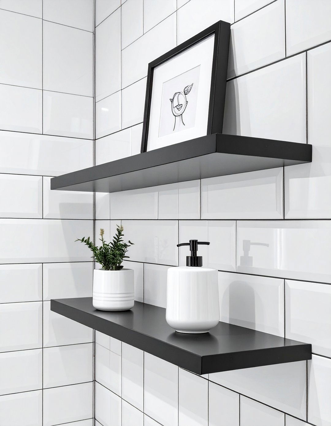 Minimalist Monochrome Bathroom Shelf - 30 bathroom shelf decor ideas