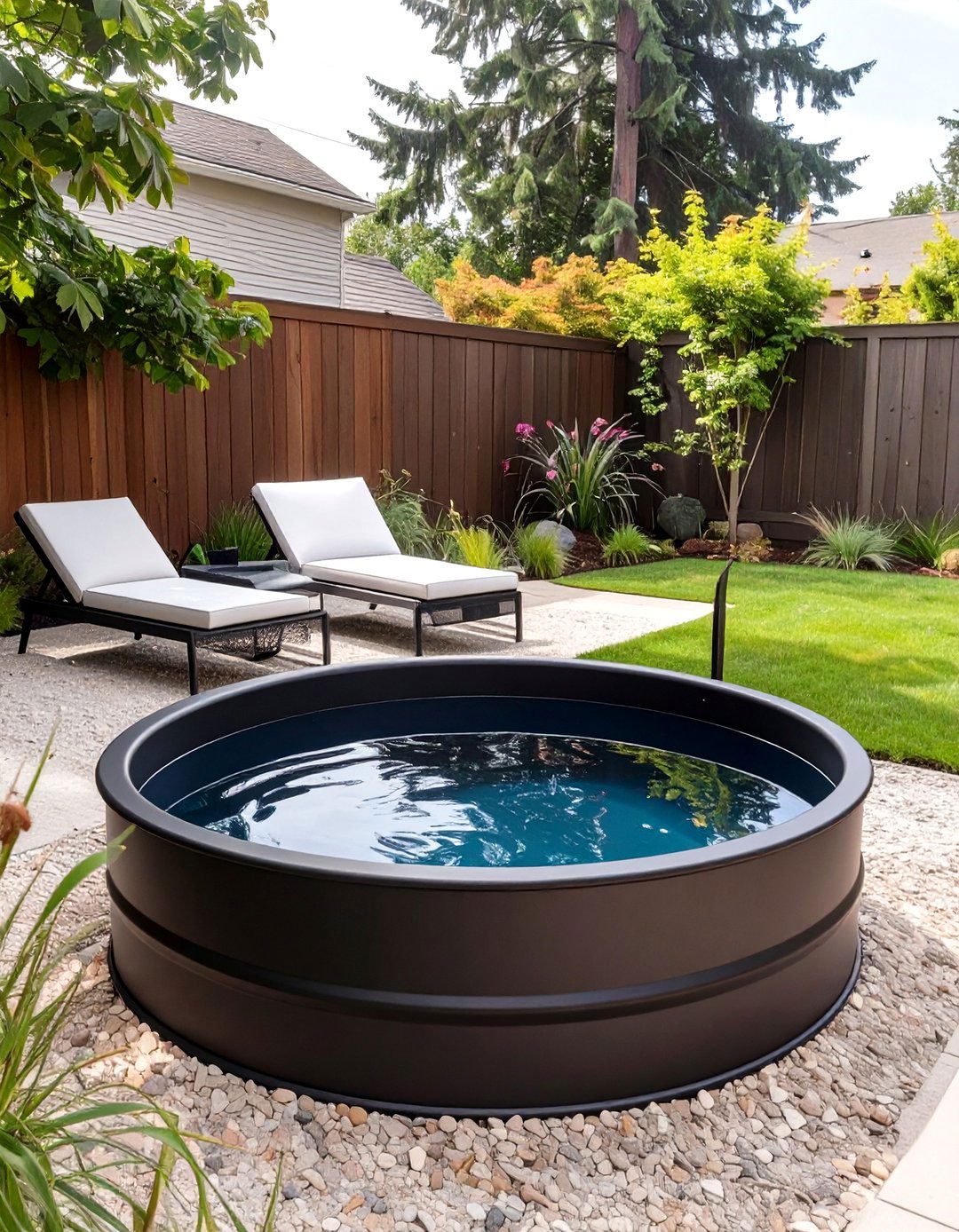 Minimalist Monochrome Stock Tank Pool - 30 backyard stock tank pool ideas