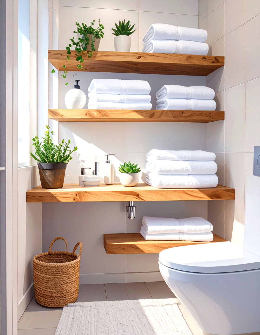 Minimalist Open Shelving - 30 small modern bathroom ideas