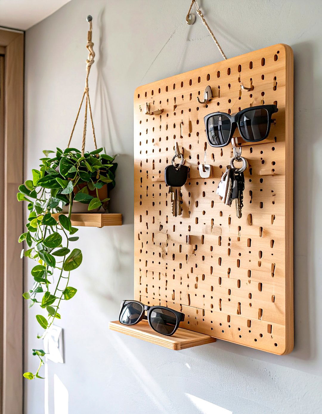 Minimalist Pegboard Organizer - 30 small entryway design ideas