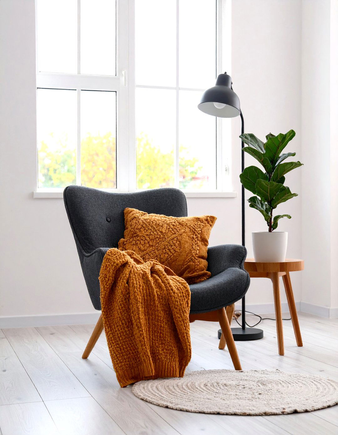 Minimalist Reading Nook - 30 living room bay window ideas