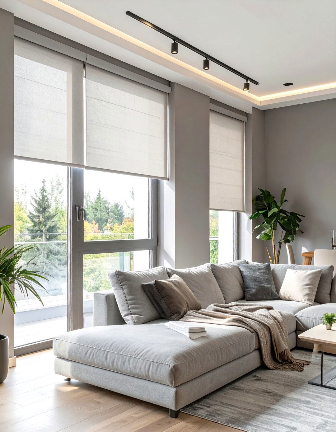 Minimalist Roller Shades in Neutral Tones - 30 window treatment ideas for living room