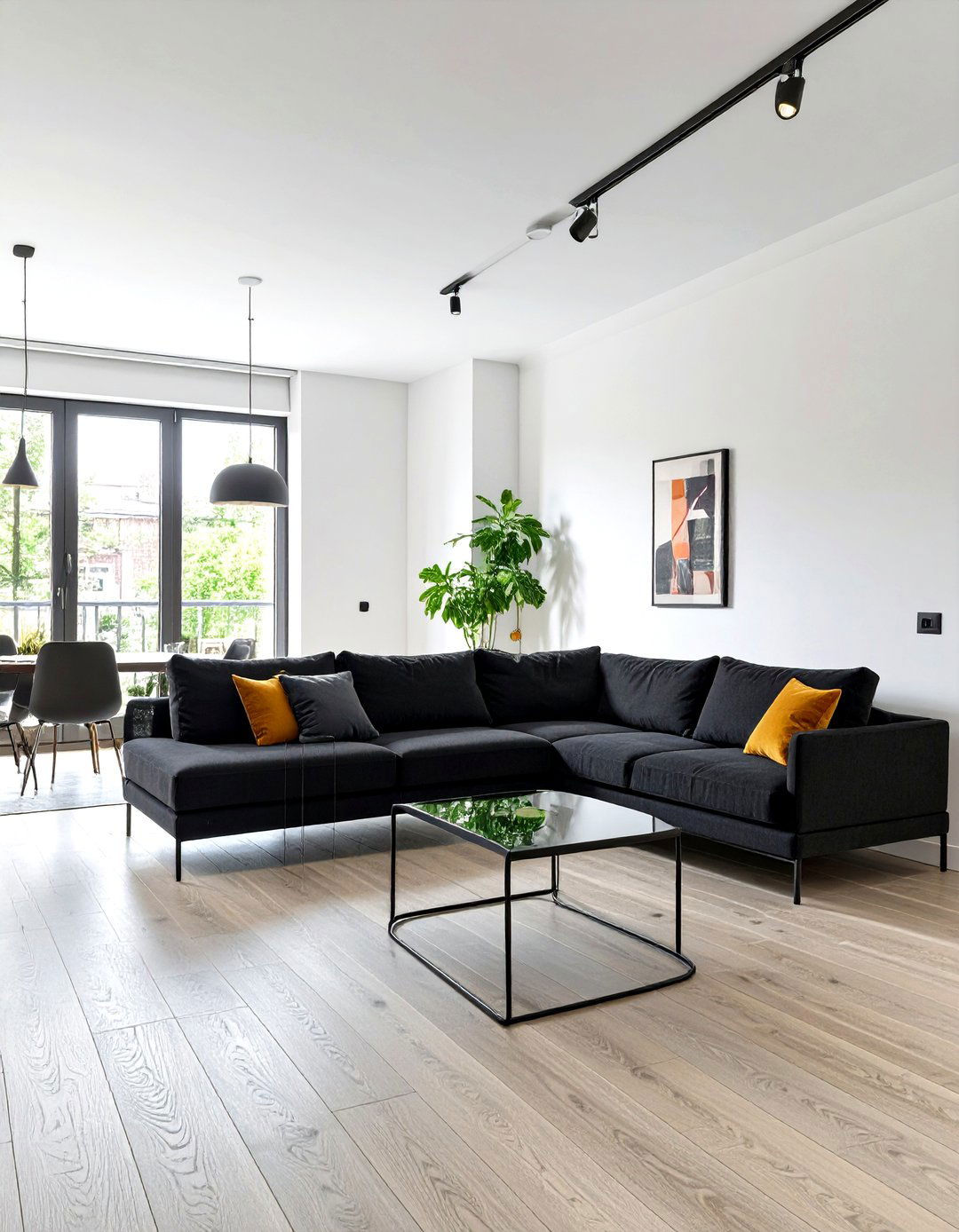 Minimalist Sectional Layout with No Coffee Table - 30 small living room sectional layout ideas