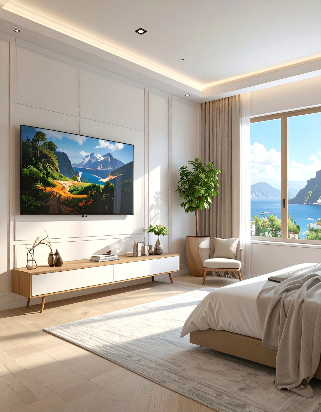 Minimalist Setup with Hidden Wires - 30 tv in bedroom ideas