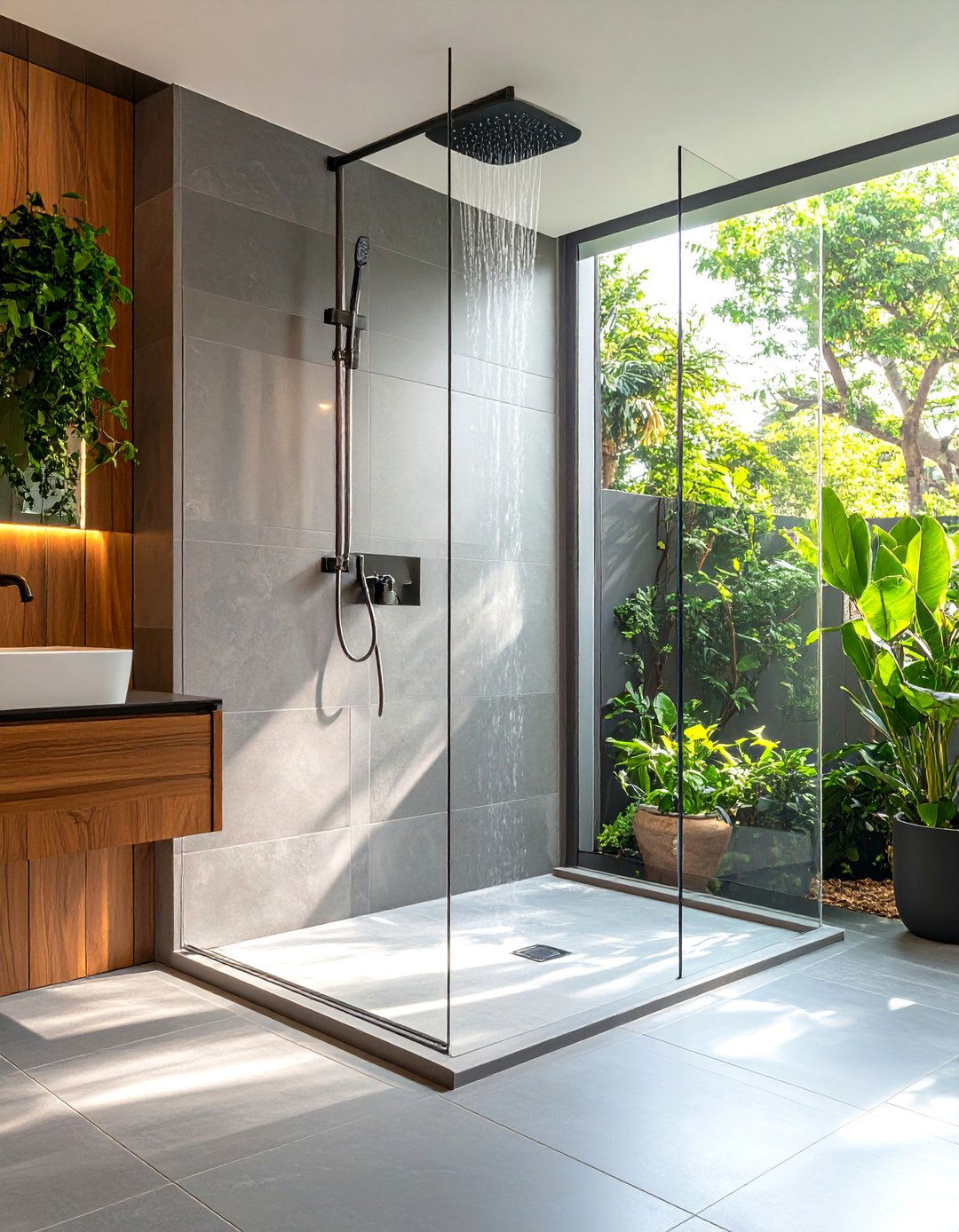 Minimalist Shower with Integrated Drain - 30 large tile shower ideas