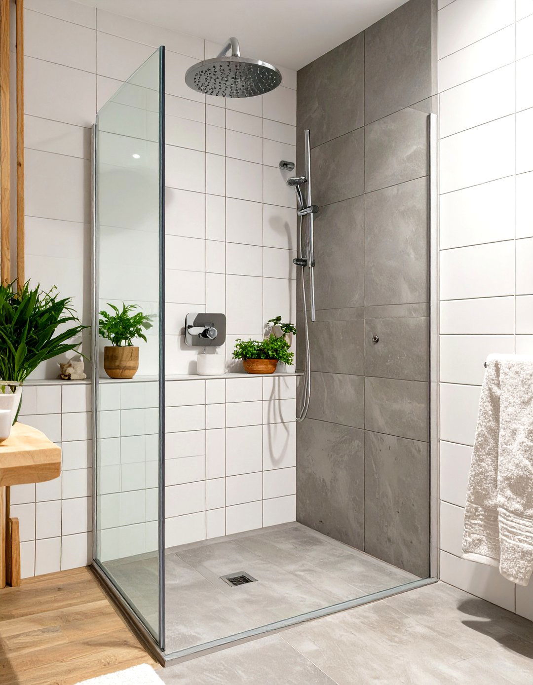 Minimalist Standing Shower with a Single Glass Panel - 30 standing shower ideas