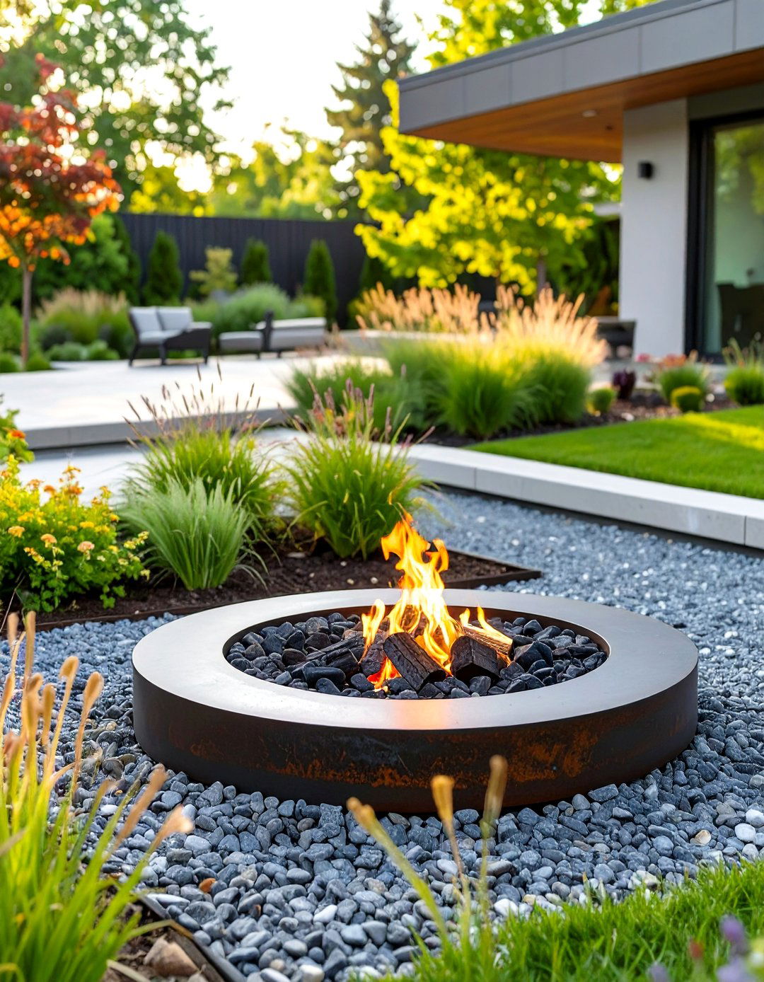 Minimalist Steel Ring Fire Pit - 30 simple backyard fire pit ideas