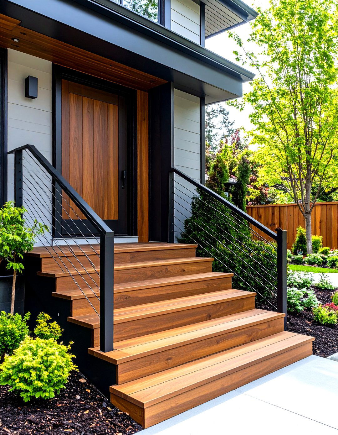 Minimalist Steel and Wood Front Porch Steps - 30 front porch steps ideas