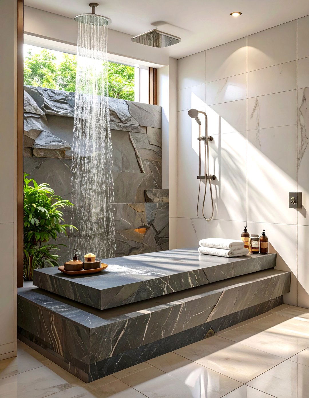 Minimalist Stone Ledge Shower Bench - 30 shower bench ideas