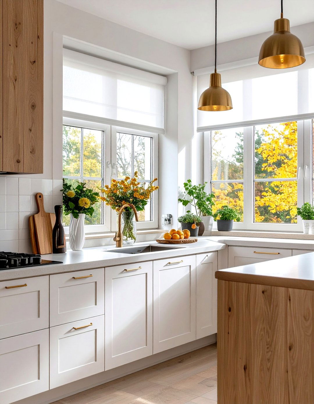 Minimalist Style with a White Roller Shade - 30 kitchen curtain ideas above sink