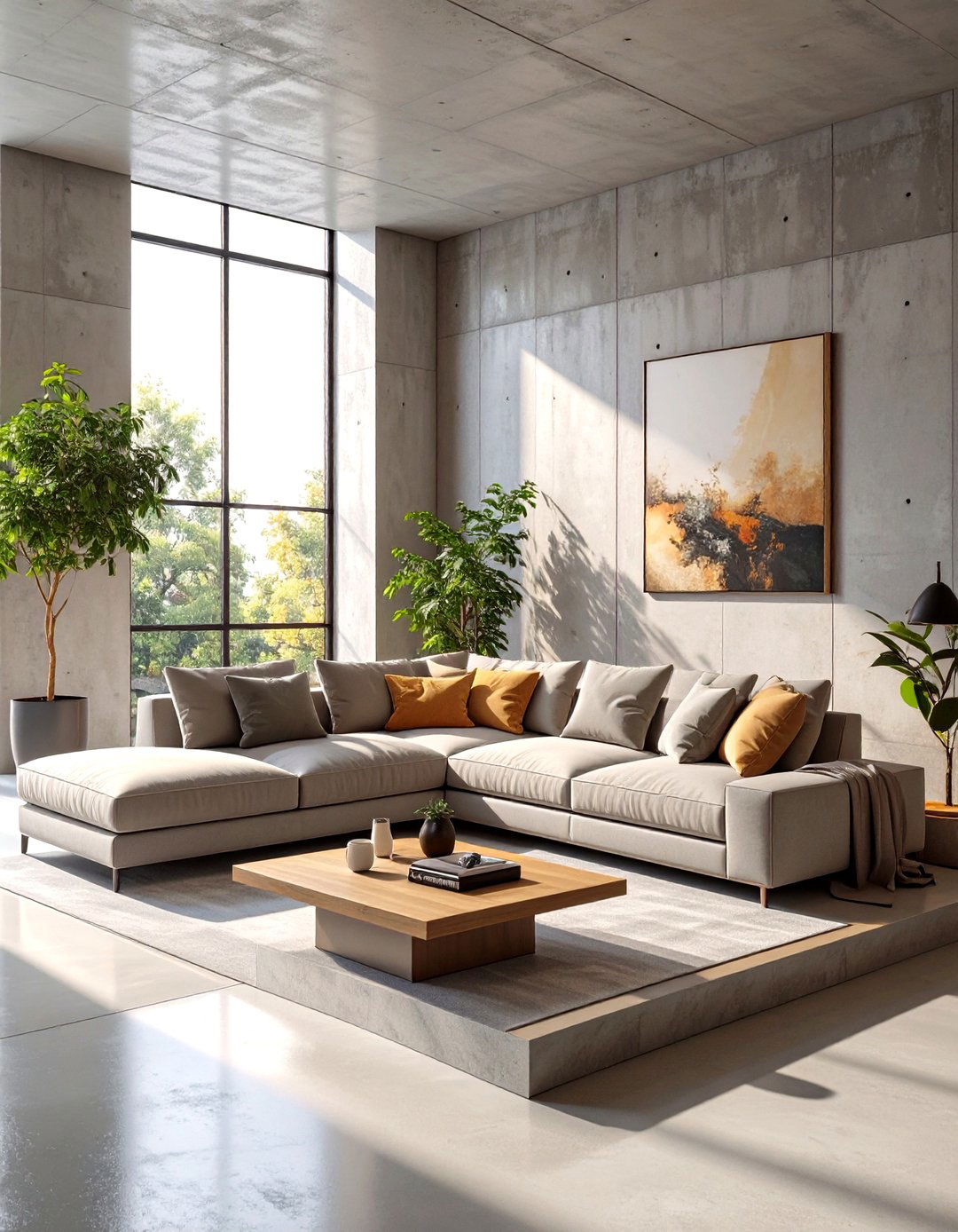 Minimalist Sunken Living Room with Concrete Finishes - 30 sunken living room ideas