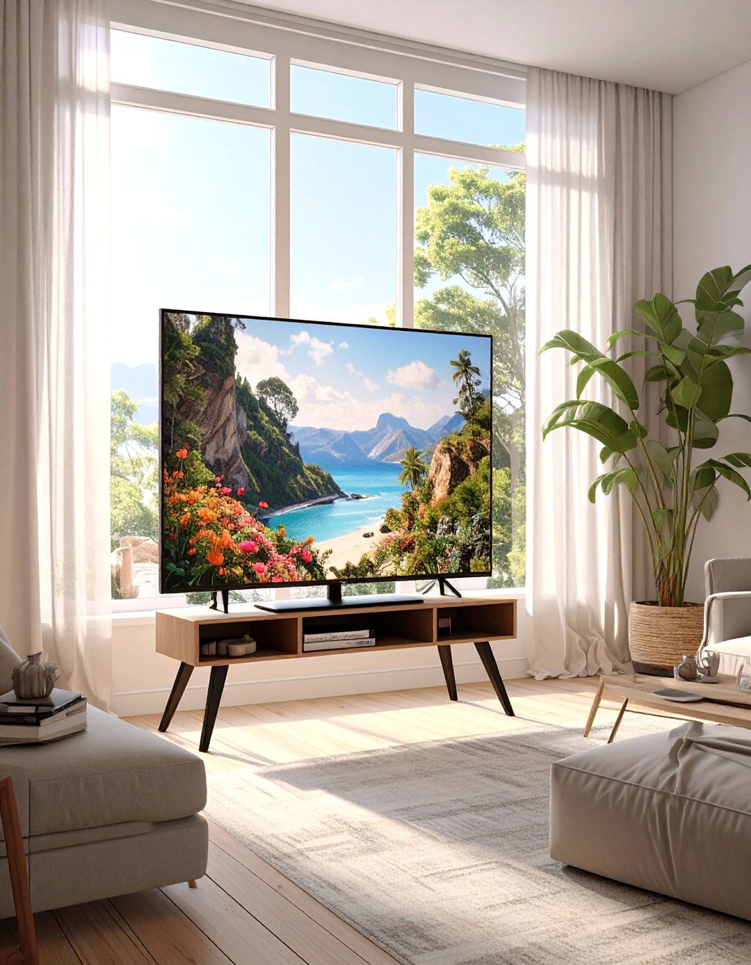 Minimalist TV on an Easel Stand - 30 simple small living room ideas with tv