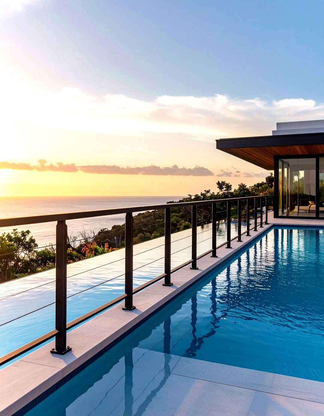 Minimalist Thin Metal Baluster Railing - 30 pool deck railing ideas