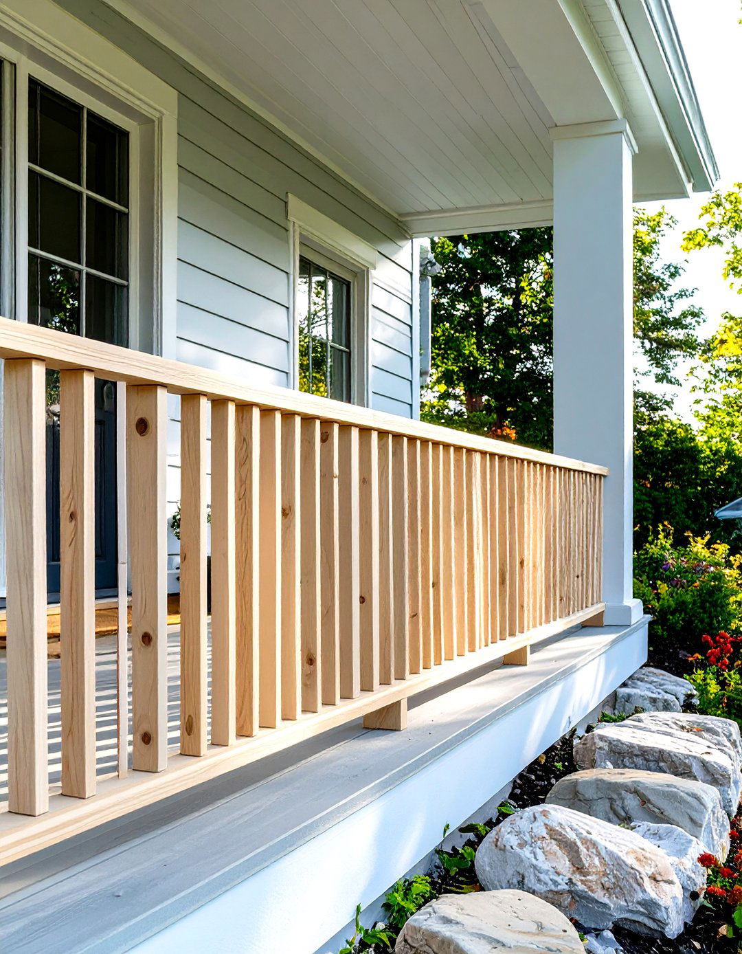 Minimalist Thin Slat Wood Railing - 30 wood front porch railing ideas