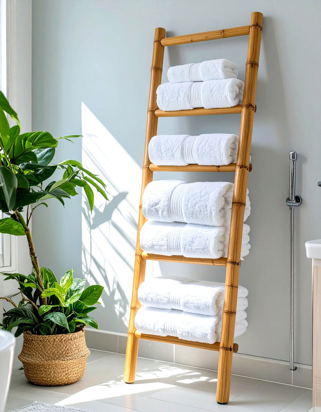 Minimalist Towel Ladders or Bars - 30 small bathroom remodeling ideas