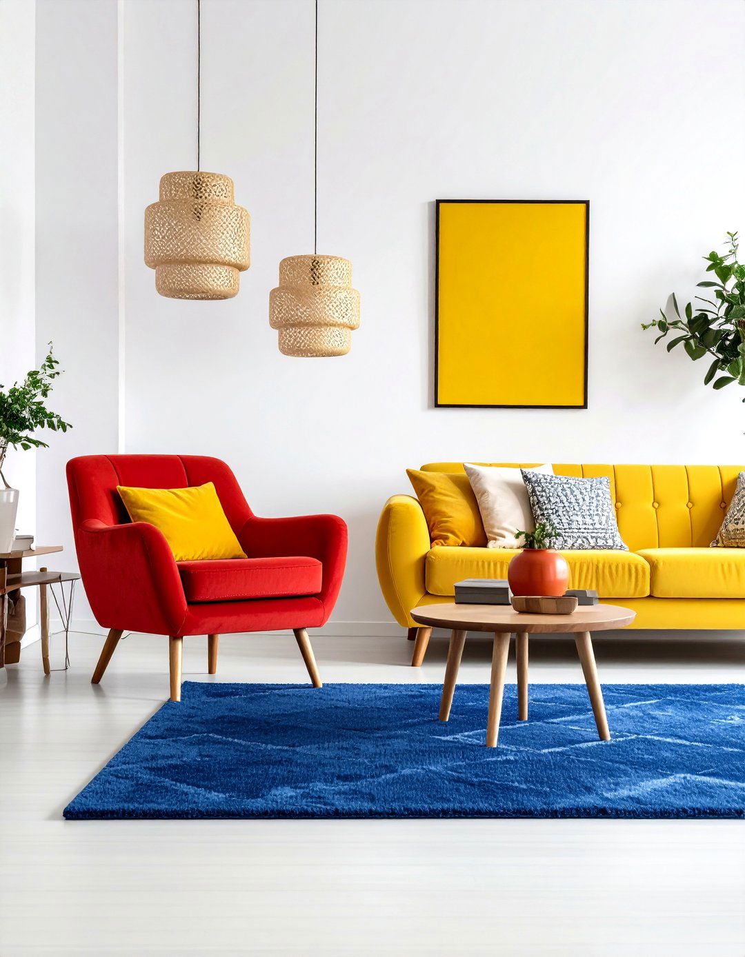 Minimalist Triadic Red Blue and Yellow Accents - 30 interior design color wheel ideas