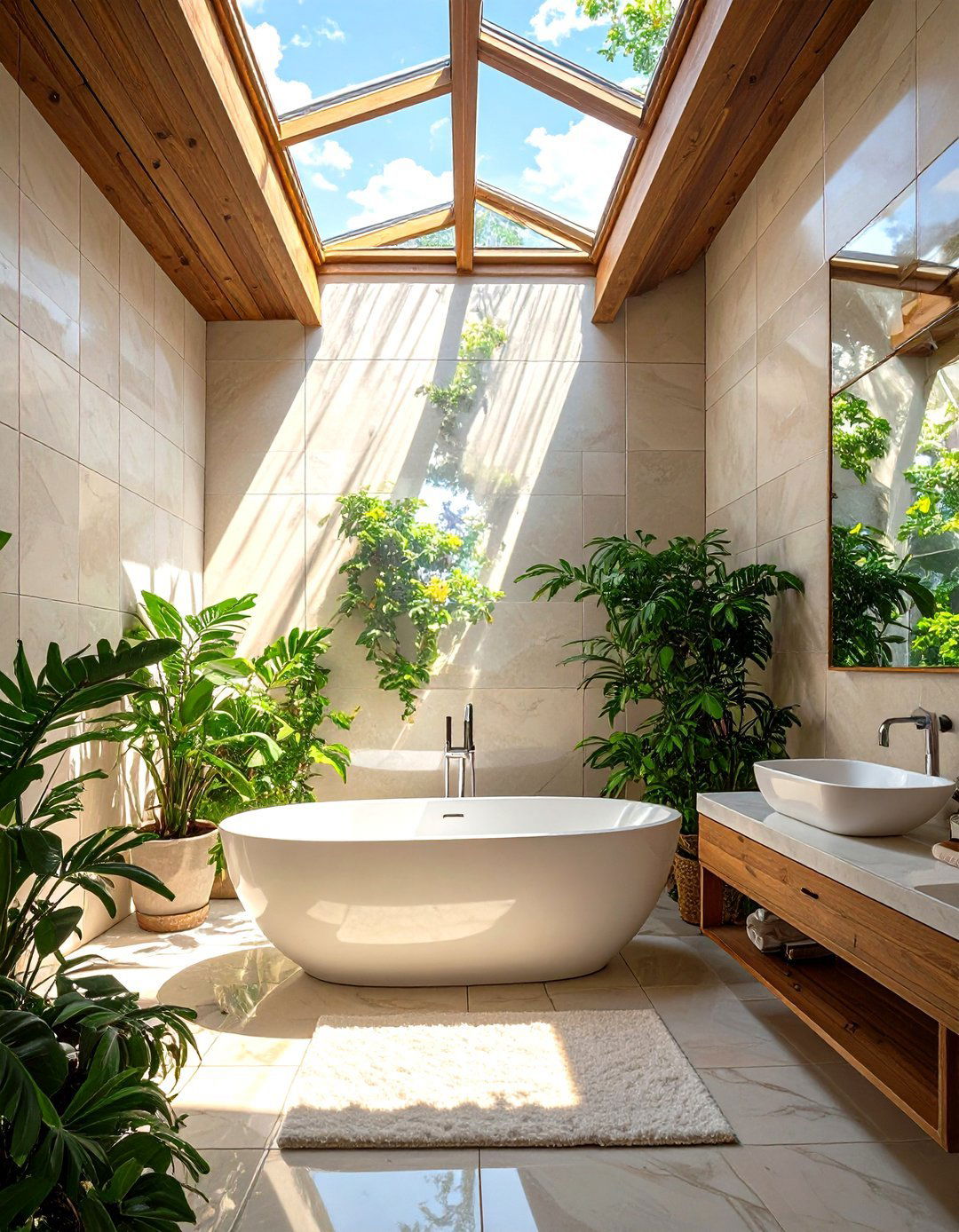 Minimalist Tub in a Skylit Shower - 30 tub in shower design ideas