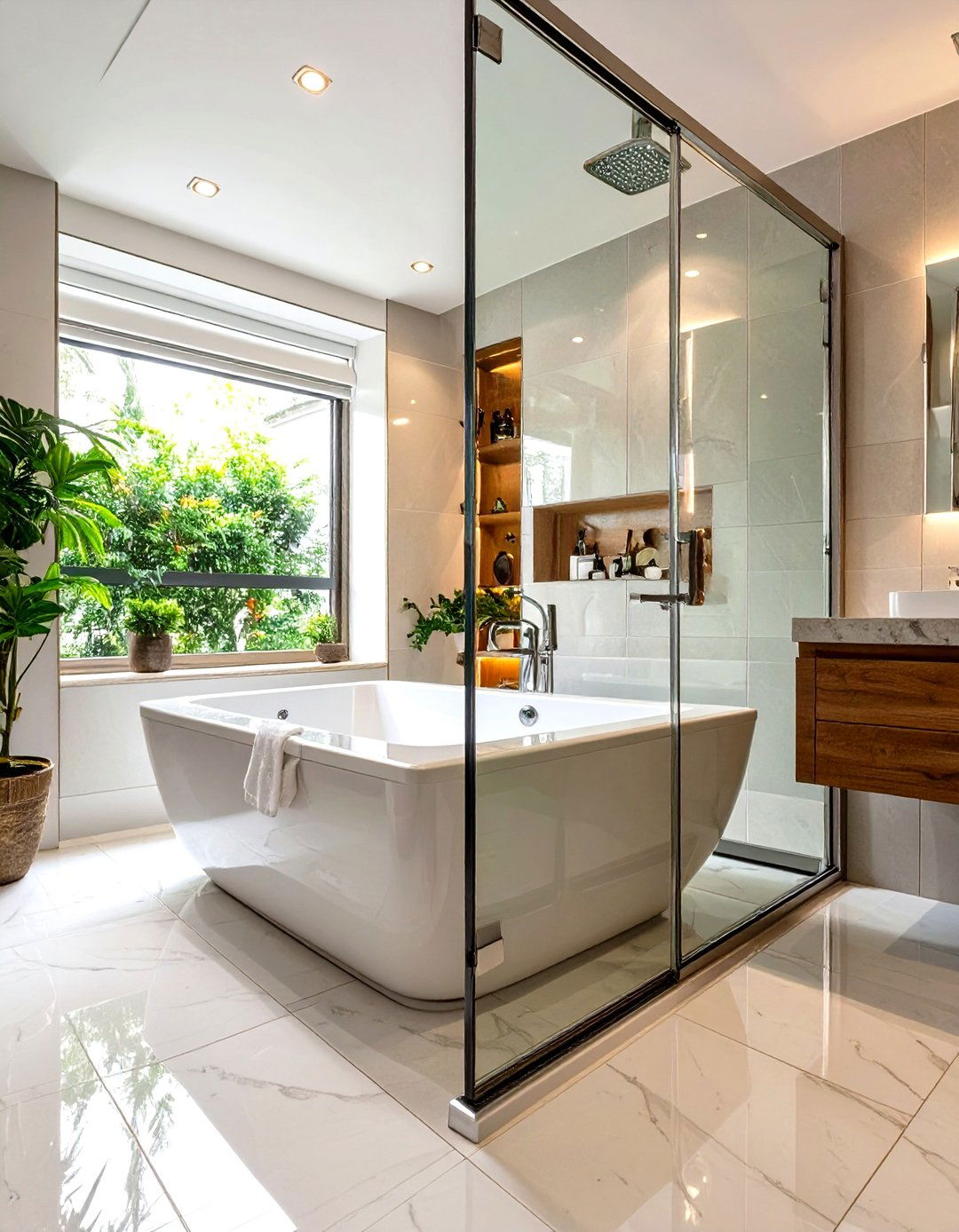 Minimalist Tub with a Frameless Shower Door - 30 shower tub designs