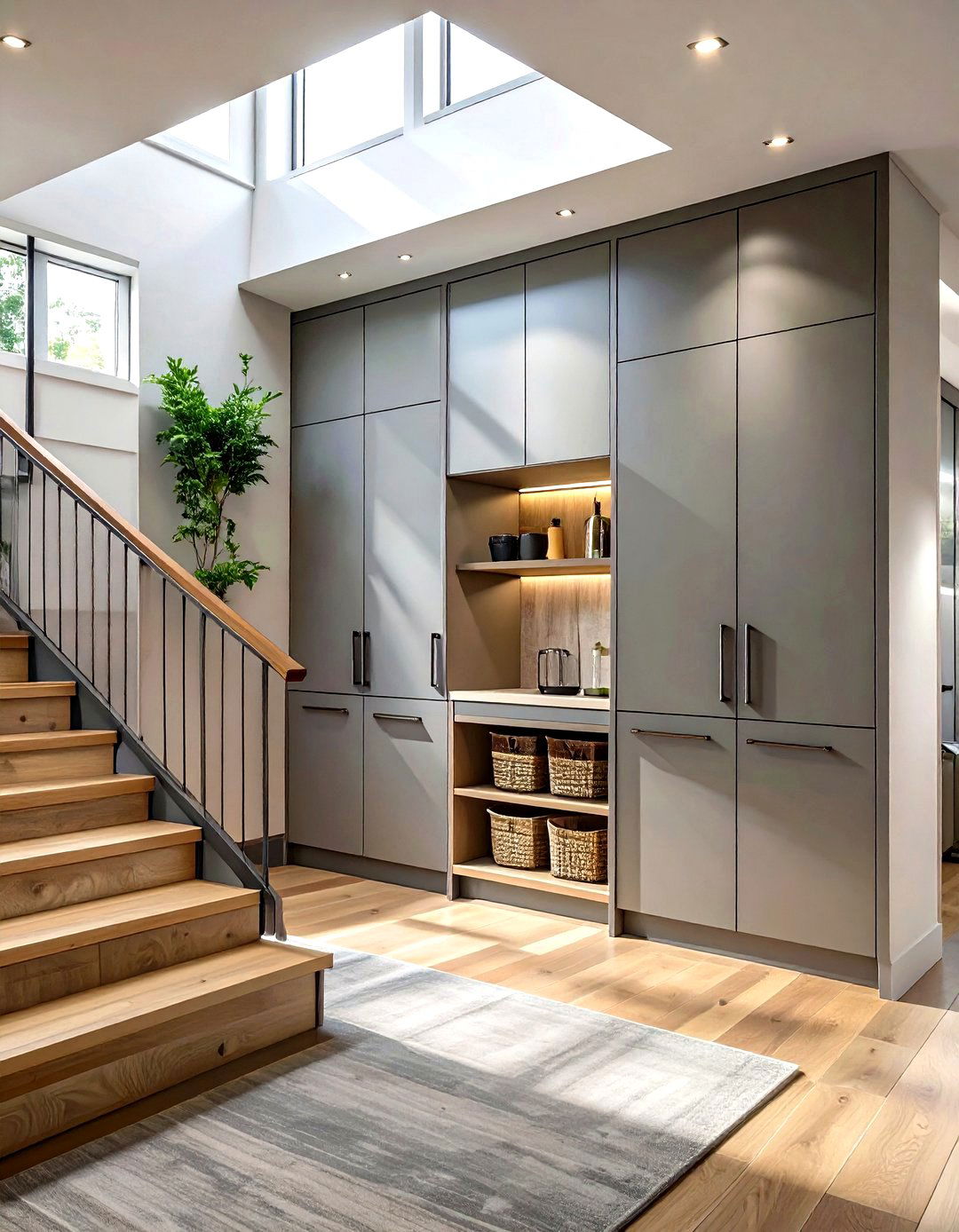 Minimalist Under Stairs Pantry with Flat Panel Doors - 30 under stairs pantry ideas