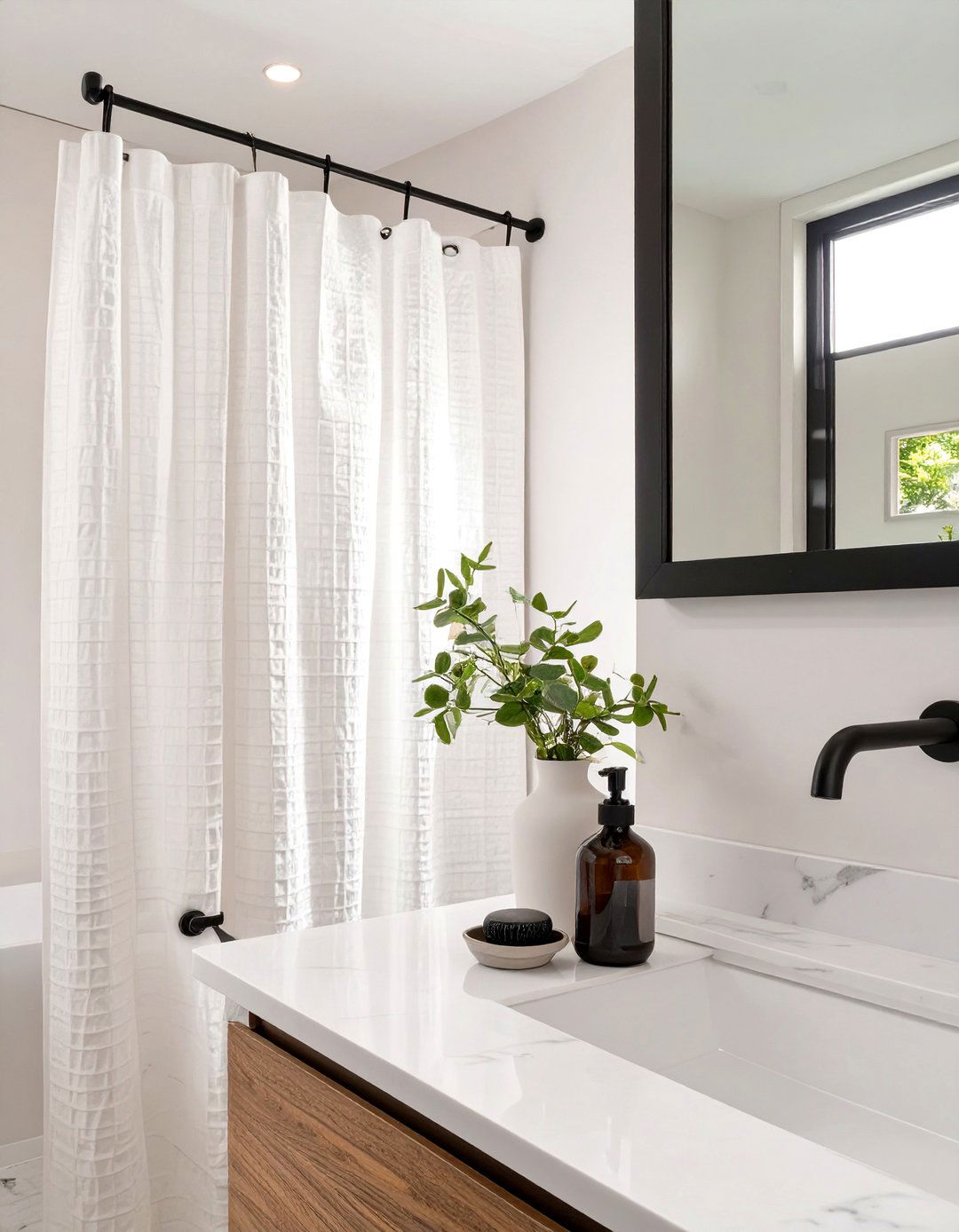 Minimalist Waffle Weave Bathroom - 30 bathroom shower curtain ideas