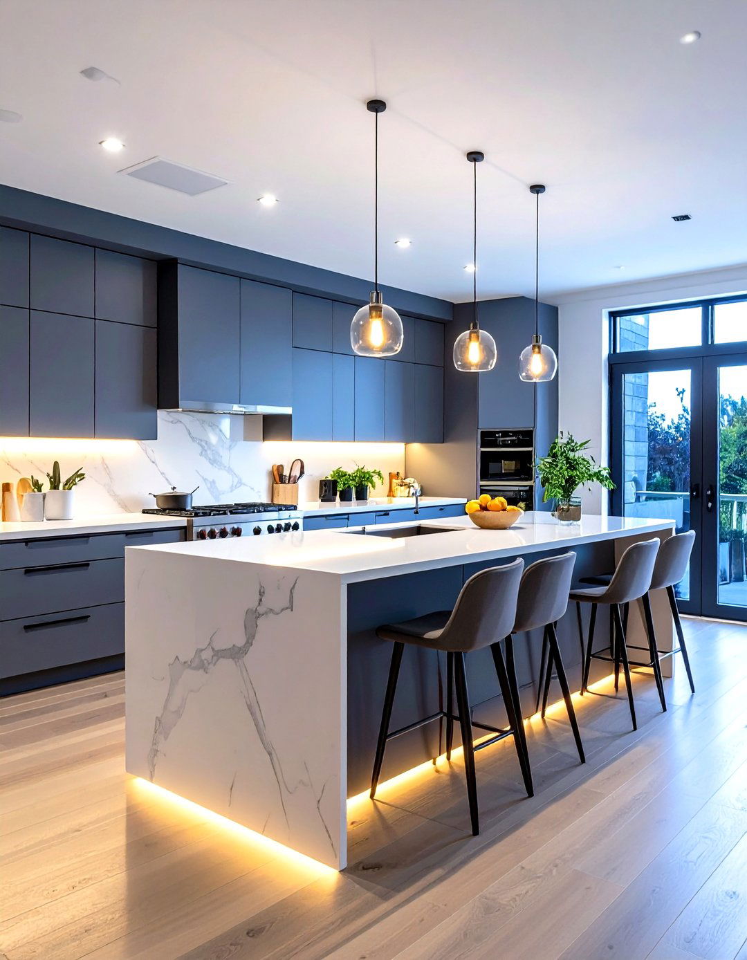 Minimalist Waterfall Edge Peninsula - 30 kitchen peninsula ideas