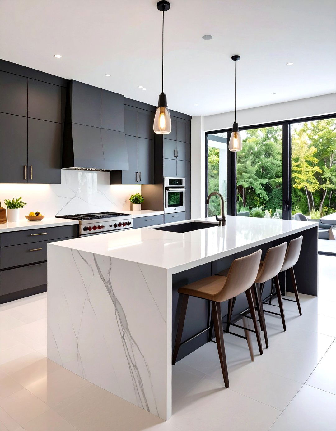 Minimalist Waterfall Kitchen Island - 30 kitchen layout ideas with island