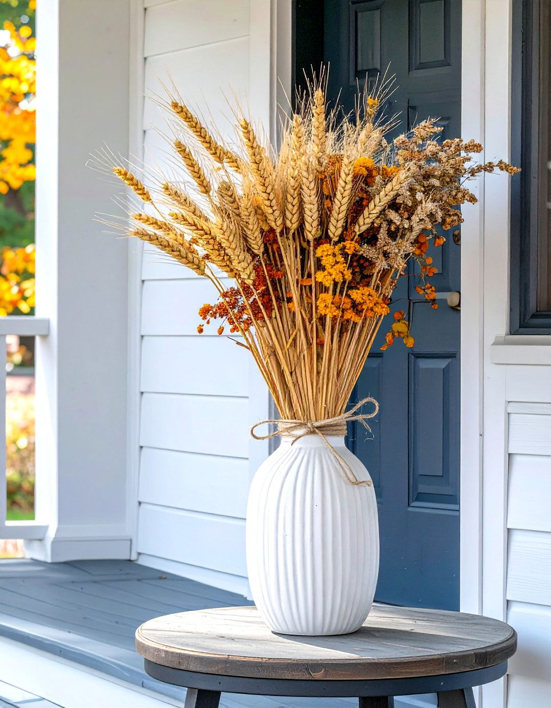 Minimalist Wheat Bundle - 30 small front porch fall decorating ideas