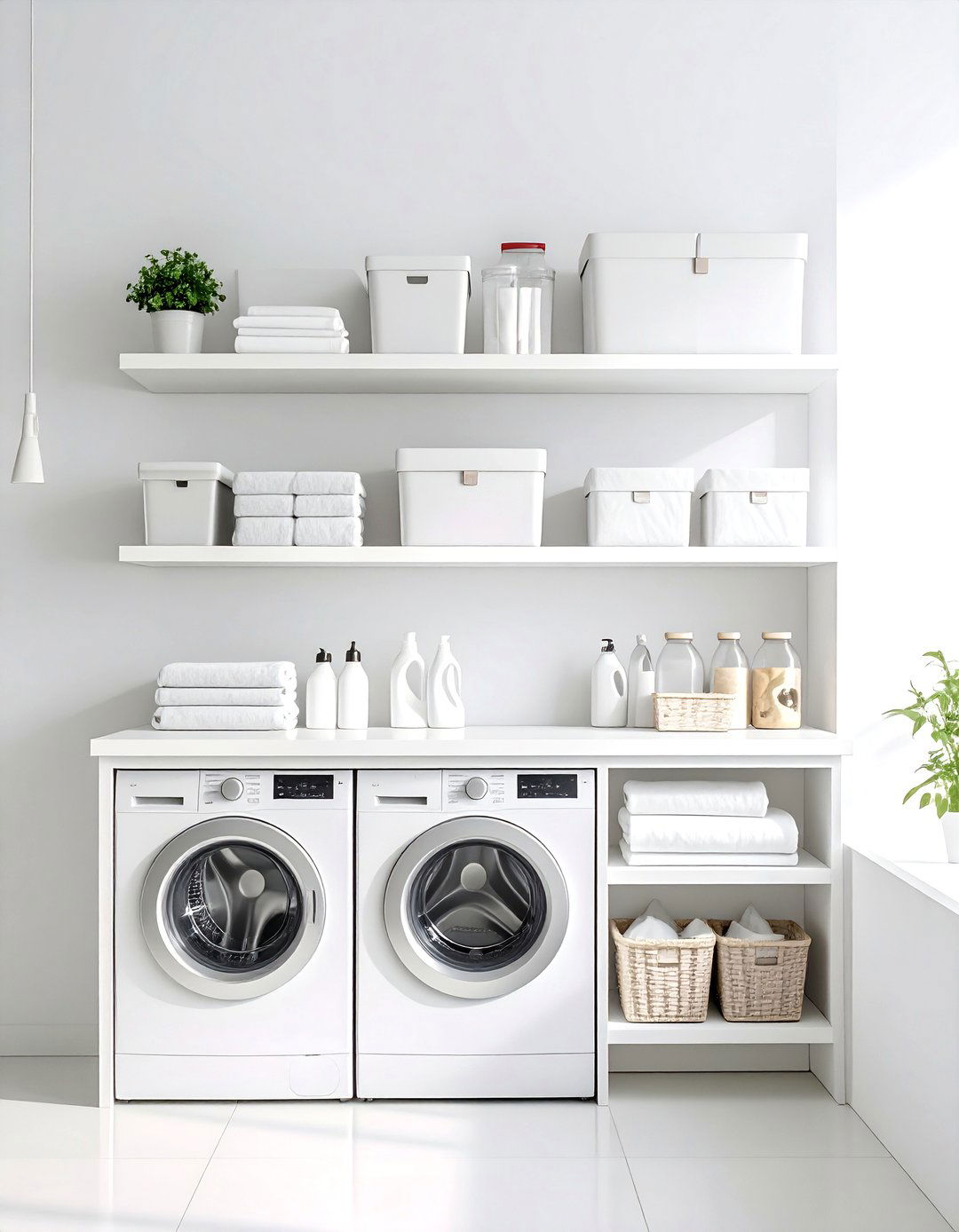 Minimalist White Laundry Shelves - 30 laundry shelf ideas