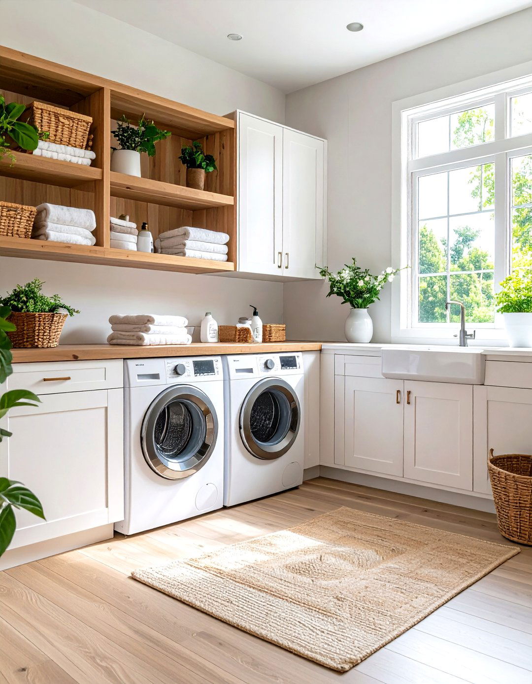Minimalist White and Wood Laundry Room - 30 laundry room color ideas