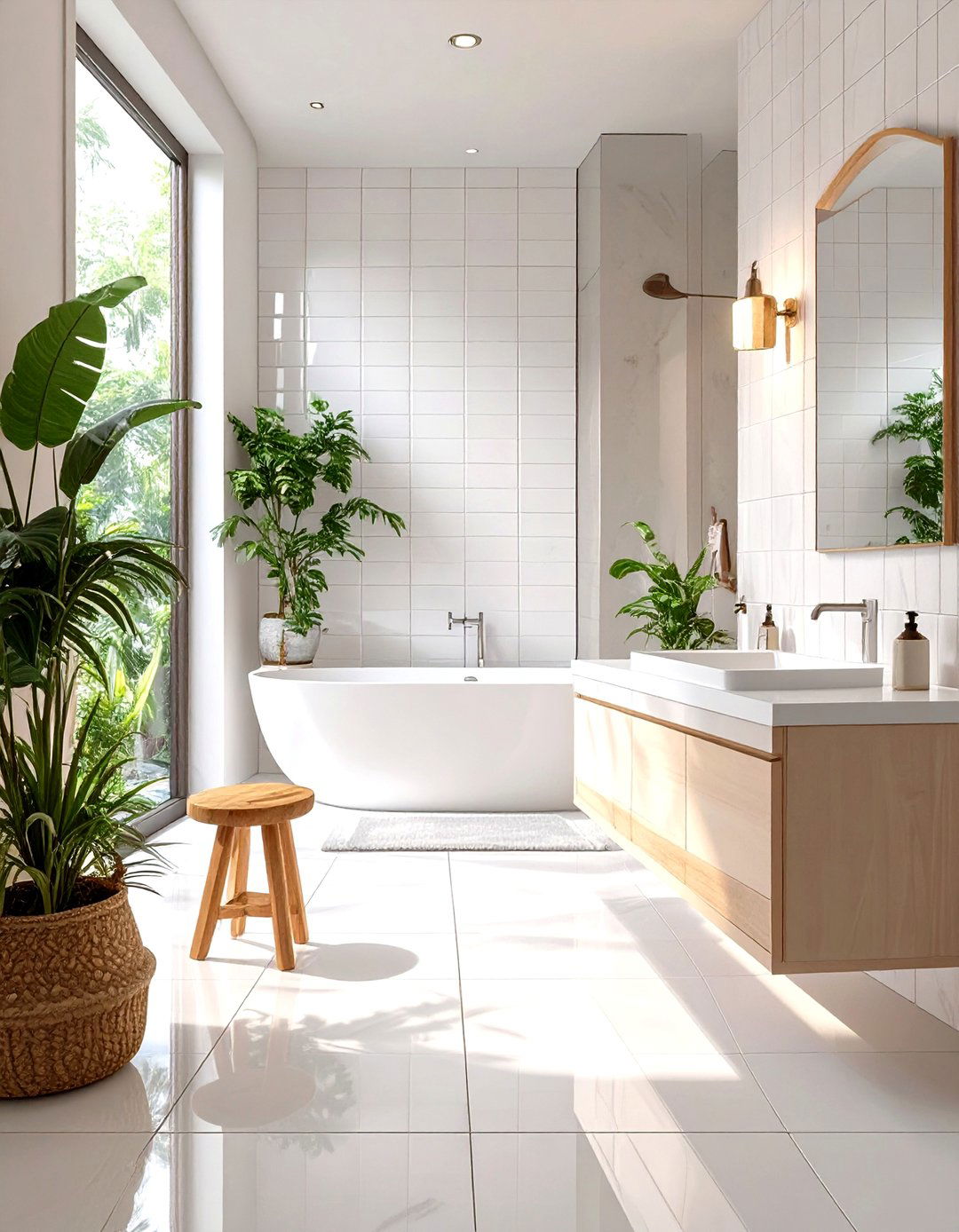 Minimalist White on White Bathroom - 30 modern bathroom tile ideas
