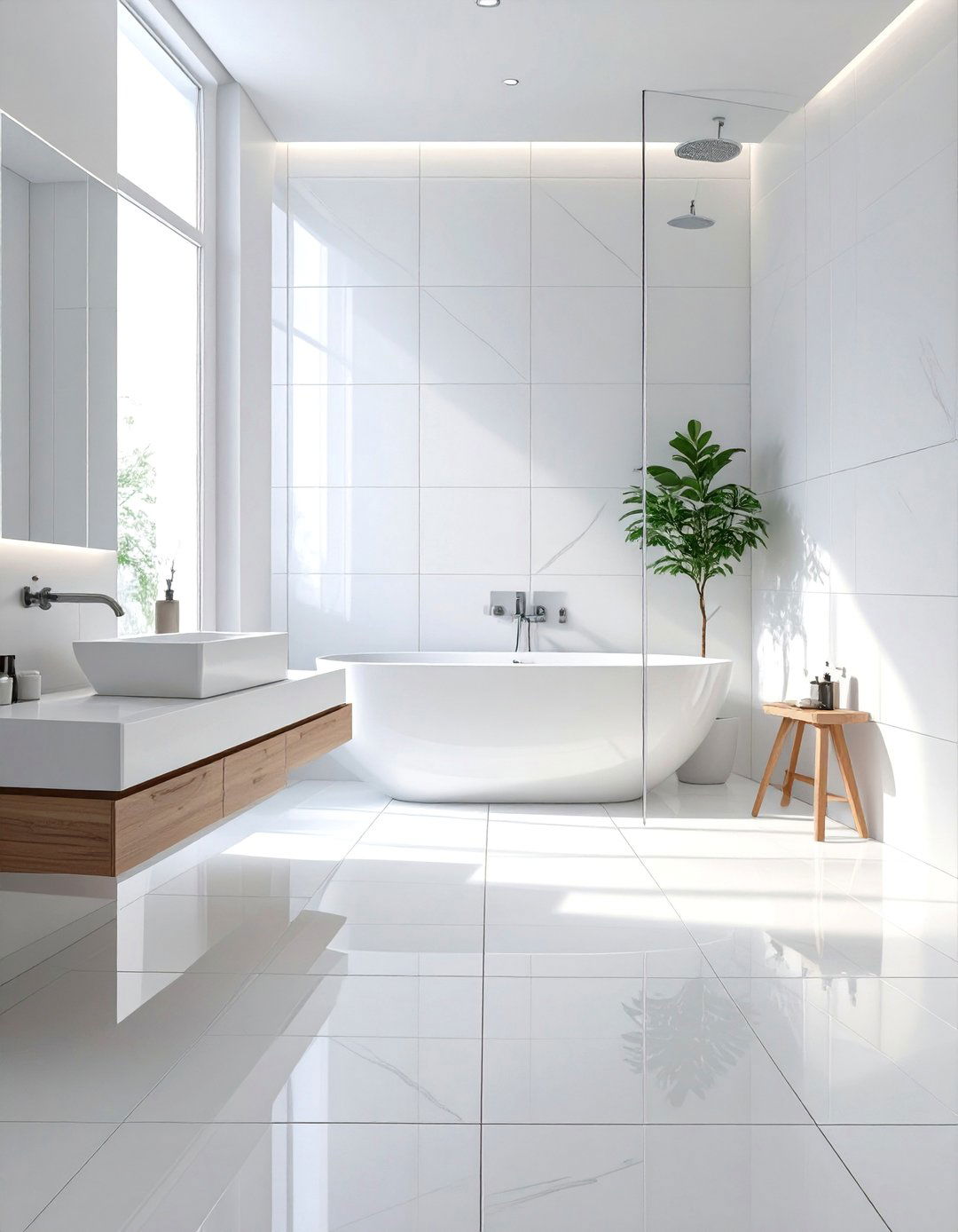 Minimalist White on White Pattern - 30 bathroom tile paint ideas
