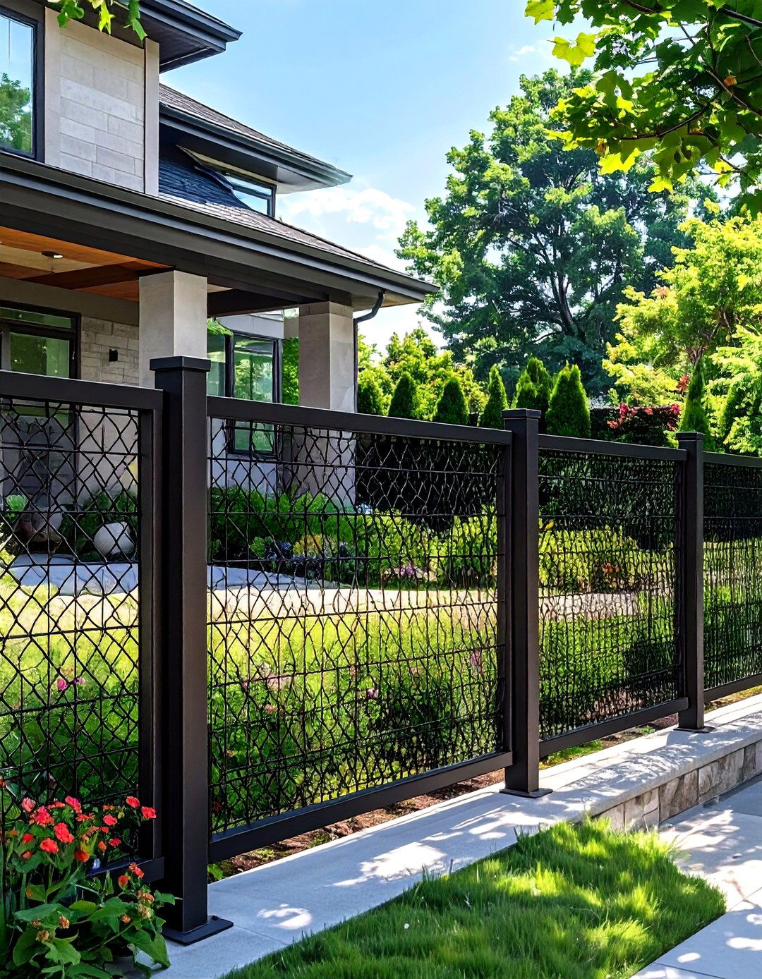 Minimalist Wire Mesh Fence - 30 modern front yard fence ideas