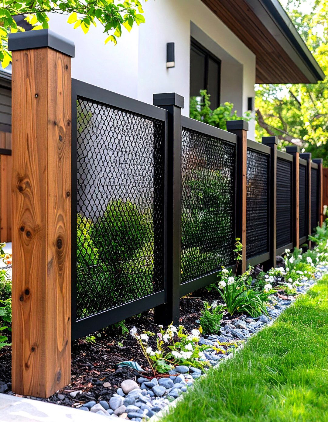 Minimalist Wire Mesh Panel Fence - 30 front yard fencing ideas