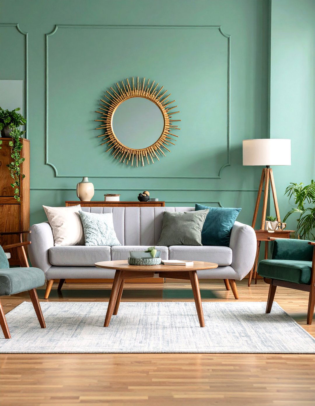 Mint Green Accent Wall For A Retro Living Room - 30 living room paint ideas with accent wall