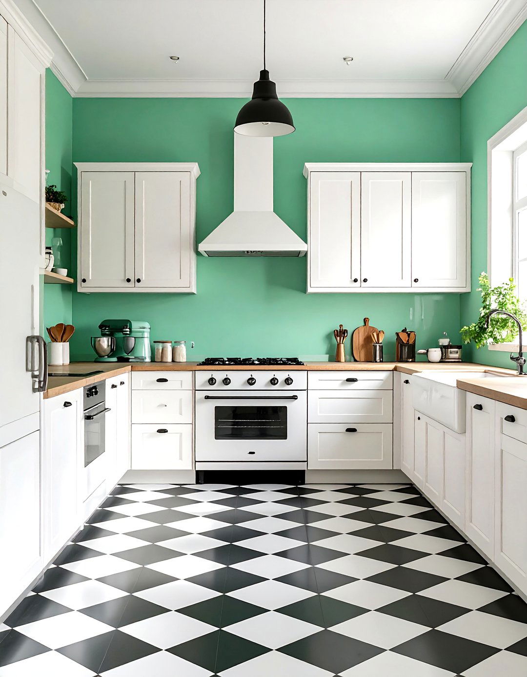 Mint Green Accent Wall for a Retro Kitchen - 30 accent wall color ideas