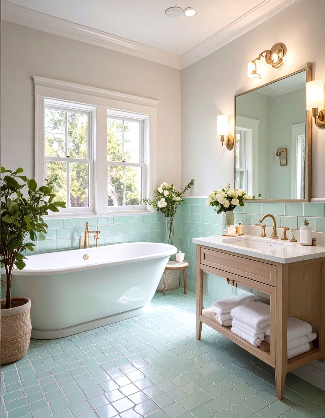 Mint Green Bathroom Penny Tiles - 30 green tile bathroom ideas