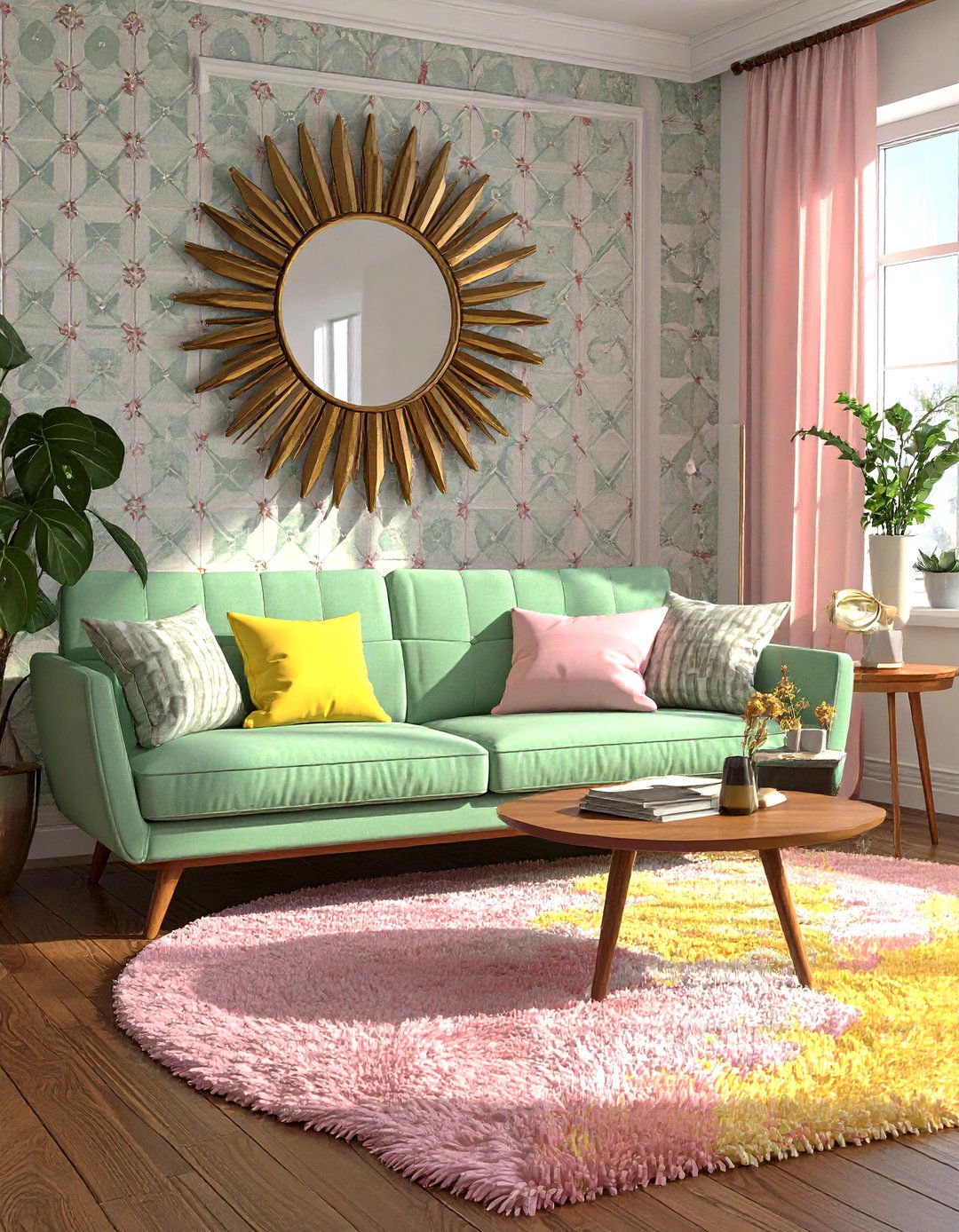 Mint Green Couch In A Retro Living Room - 30 green couch living room ideas