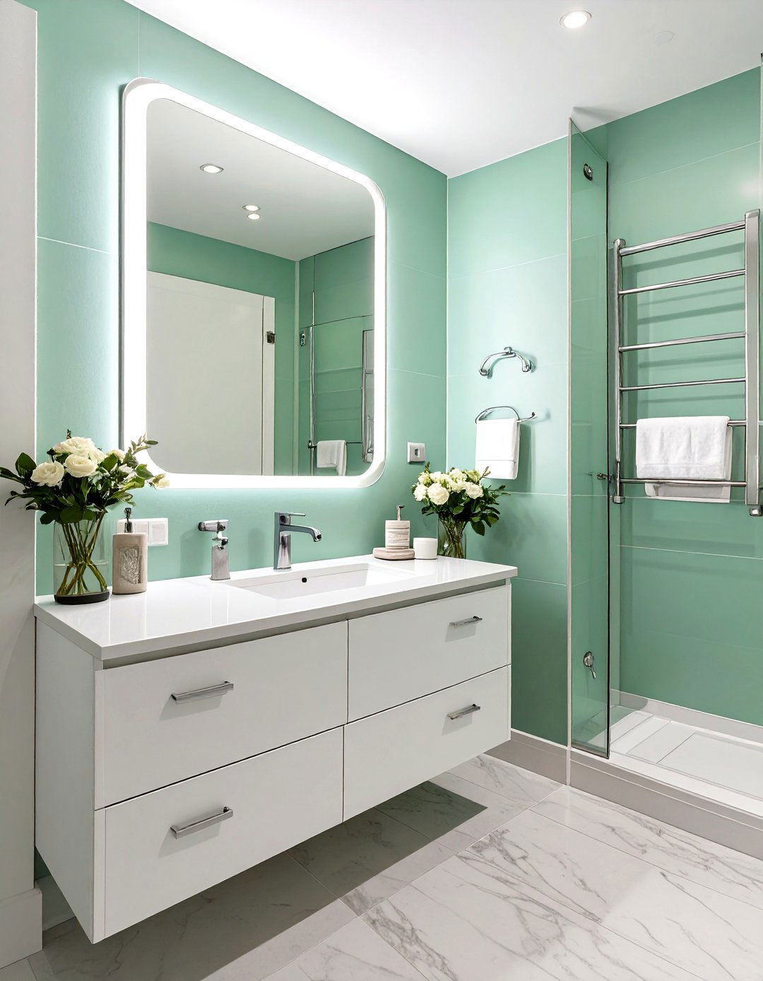 Mint Green to White Bathroom Fade - 30 gradation in interior design ideas